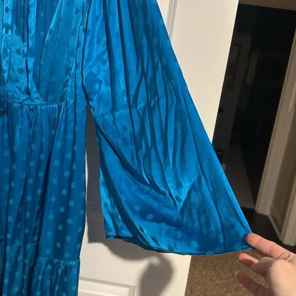 Anthropologie Happy Nature polka dot satin maxi boho dress L EUC - Picture 3 of 6